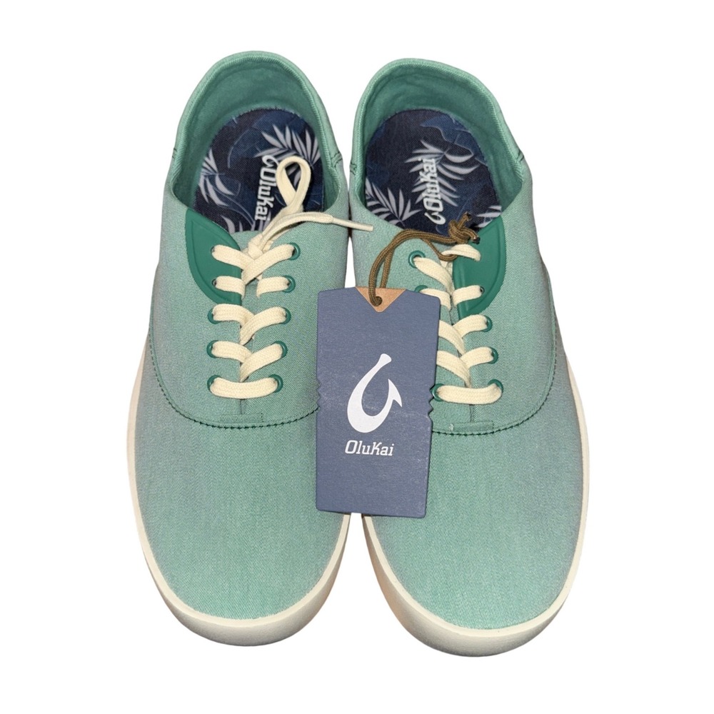 NEW OluKai Tradewind Mens 10.5 Sneakers Bamboo Green Canvas Low Top Shoes LaceUp